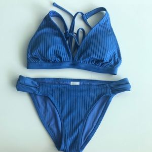 Ribbed Plunge Triangle Bikini LG Top MED Bottom